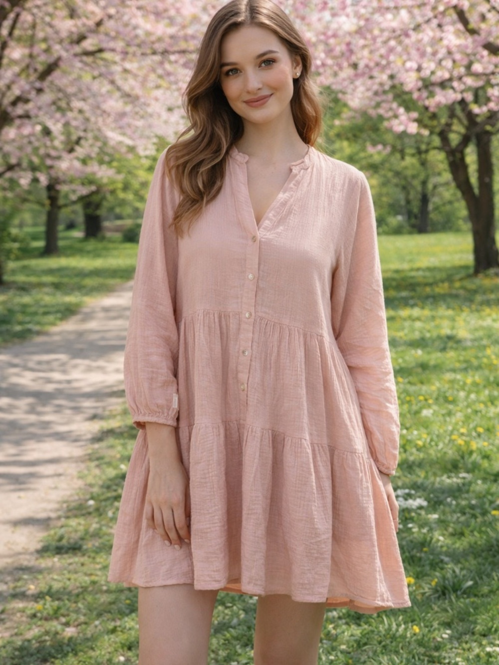 Entro Blush Pink Tiered boho festival feminine fairycore dress Tunic Top L - Picture 2 of 5
